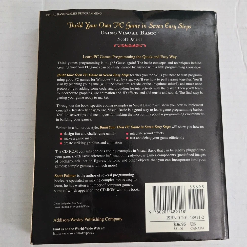 VTG 1996 Build Your Own PC Game Seven Easy Steps Visual Basic Book w/ CD Palmer‎